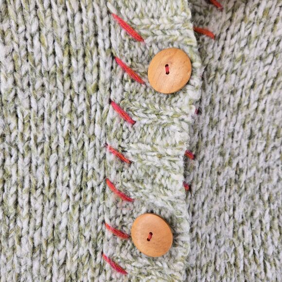 Kenji Hooded Cardigan Sweater Cropped Green White Bohemian Wool Alpaca Small XS - Picture 4 of 10